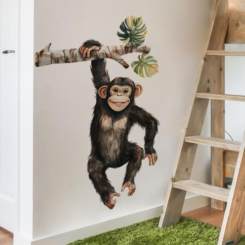 1 Pc Playful Orangutan Climbing Branches Wall Stickers - Jungle Monkey Tree Animal Decals for Bedroom Living Room Home Decor