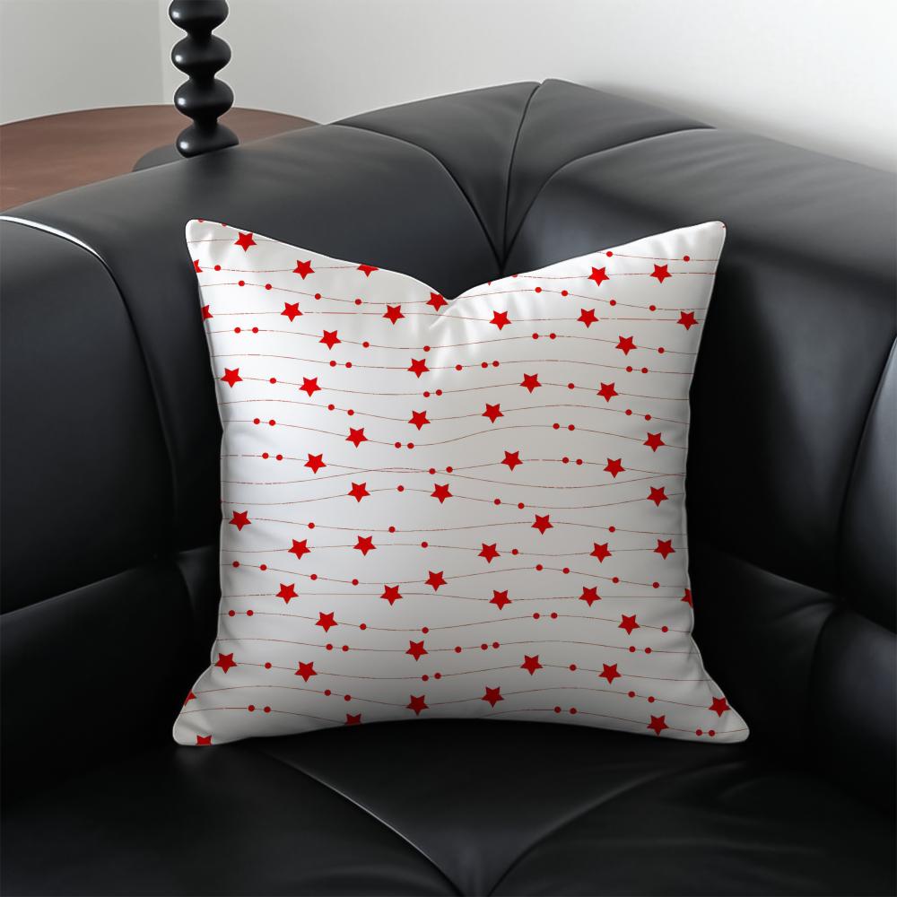 Red FivePointed Star Cushion Cover Pillow Case Antidustmite Invisible zipper silky plush cushion