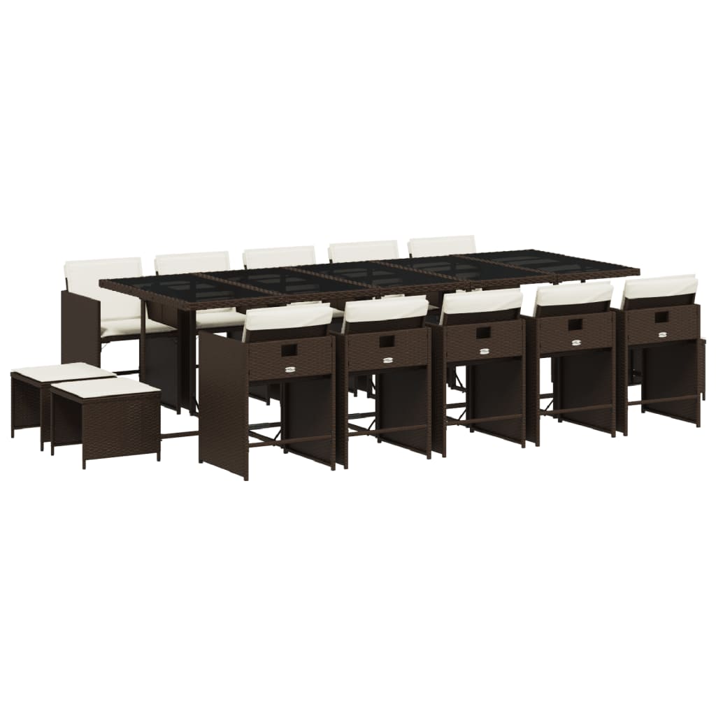 Vidaxl 15-Cz. Garden Furniture Set With Cushions, Brown, PE Rattan
