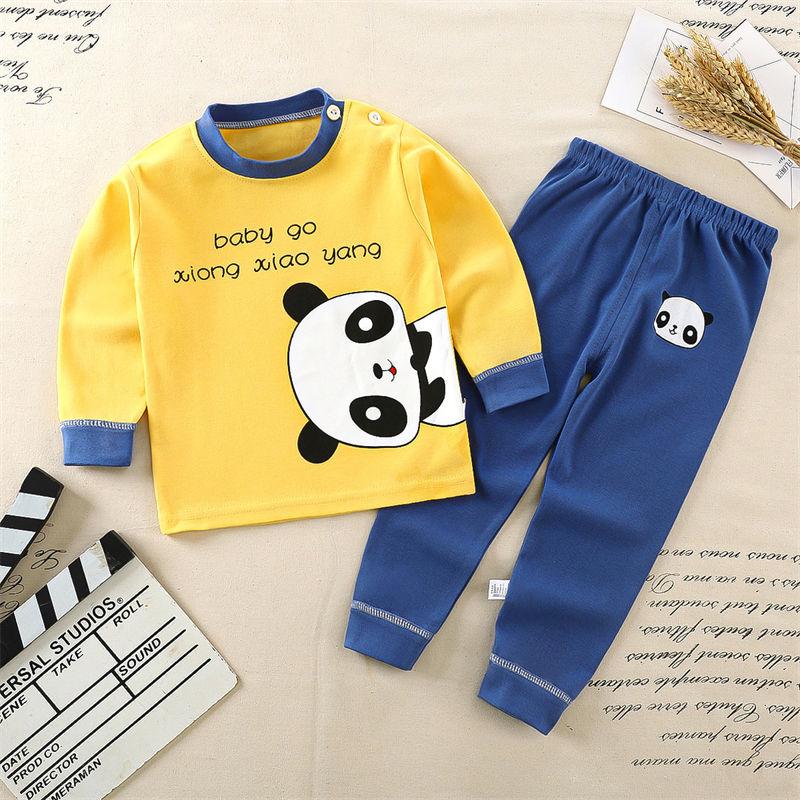 2026 Summer Children Long Sleeve Pant Underwear Set Baby Spring O-Neck Cartoon Cotton Pajama Set Home Wear Clothing for Girl Boy