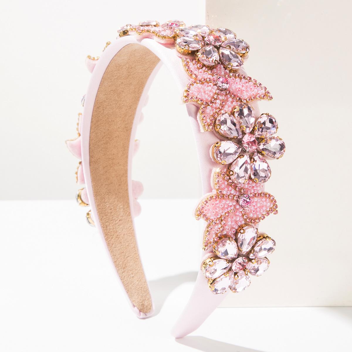 

2026 Headband Retro Beaded Diamond-set Large Flower Headband Temperament Versatile High-end Wide-edge Hair Accessories