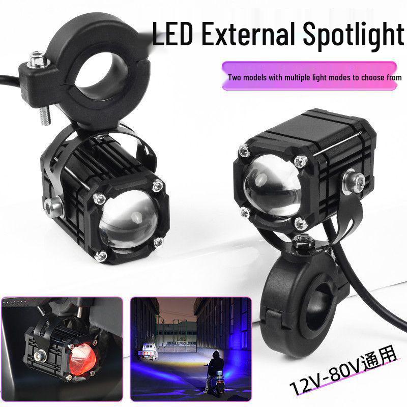 High-Intensity LED Motorcycle Spotlight with Four-Color Devil Eye and Strobe for Electric Vehicles - Adjustable High/Low Beam