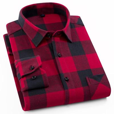 Men 'S 100 %Cotton Casual Plaid Pocket Long Sleeve Slim Brushed Flannel Leisure Styles Tops Shirt