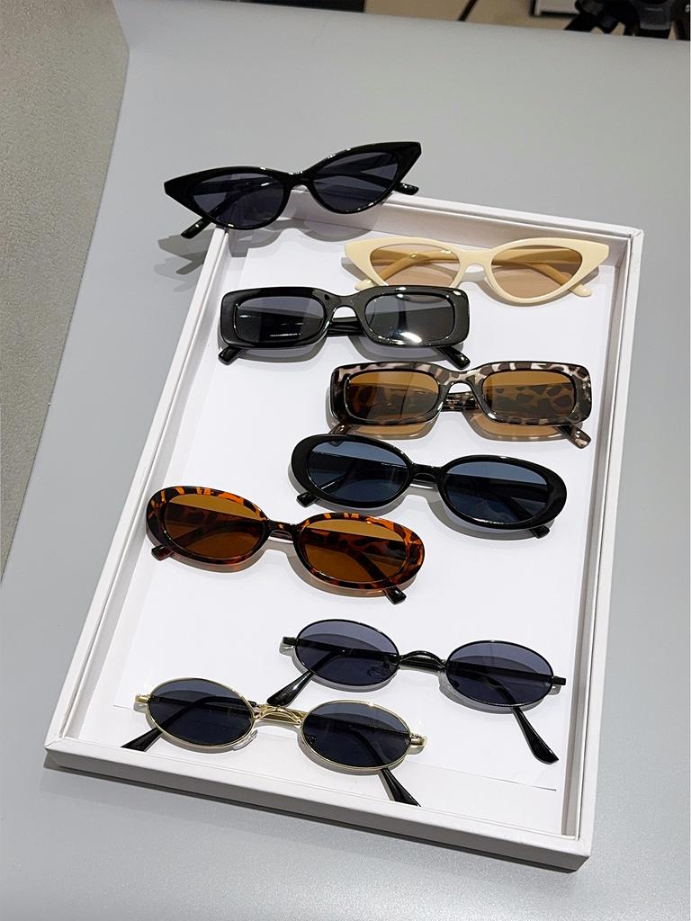 8Pcs Trendy Fashion Cat-Eye, Rectangular, and Oval Frame Combination Sunglasses Suitable for Parties, Vacations, and Driving