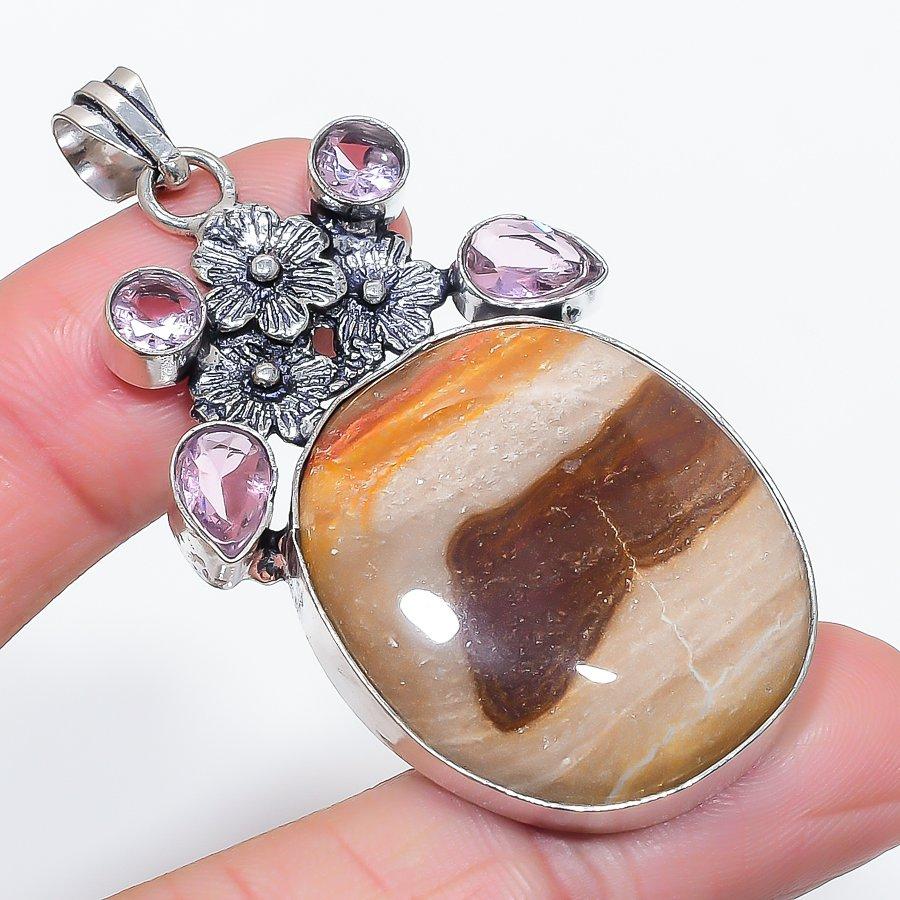 

Натуральный полихромный яшма, кунцит, подвеска из стерлингового серебра 925 пробы 2,52 S4Z98