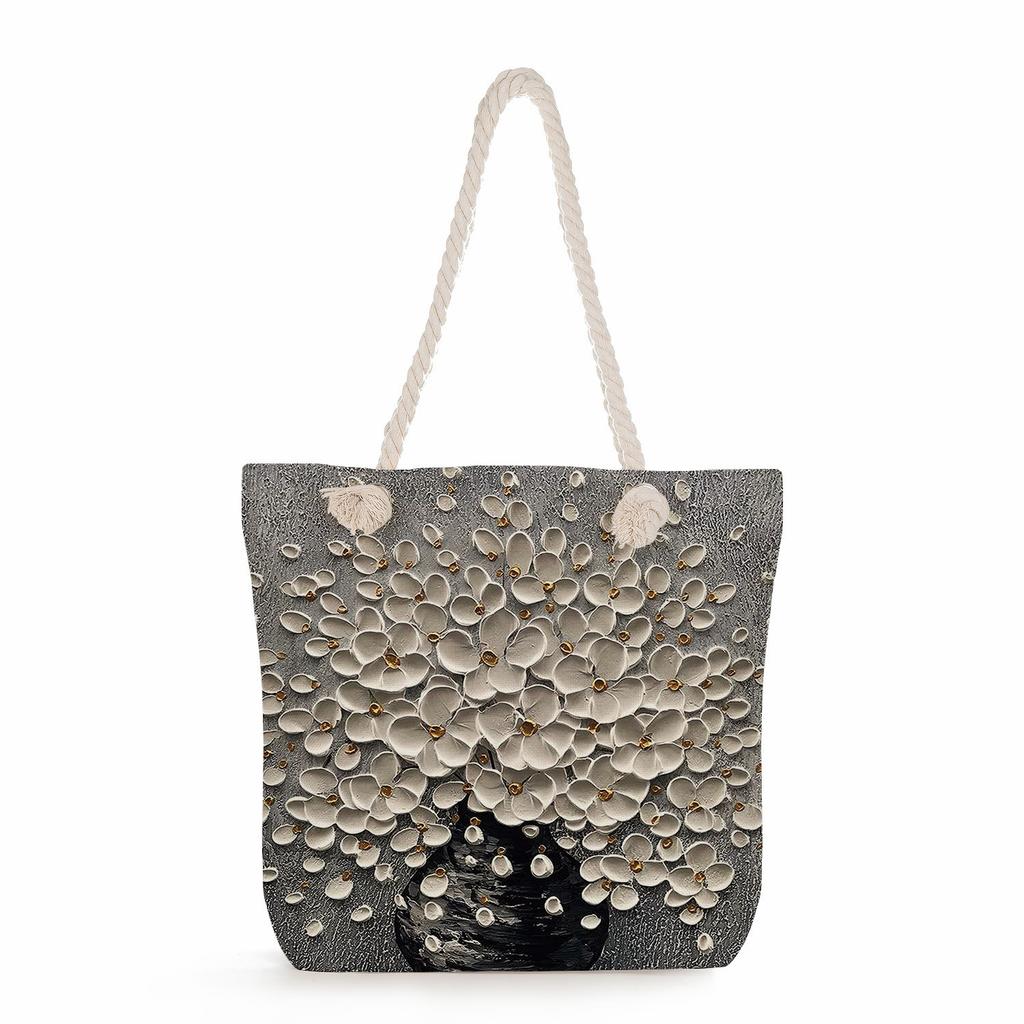 Oil Painting of a Tree Print Thick Rope Single-shoulder Beach Bag 7239