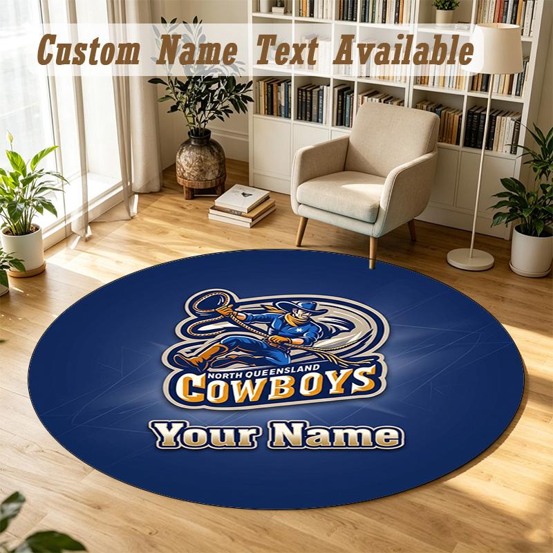 Round Rug Custom NameNorth Queensland Cowboys Pattern Non Slip Carpet Home Floor Decor