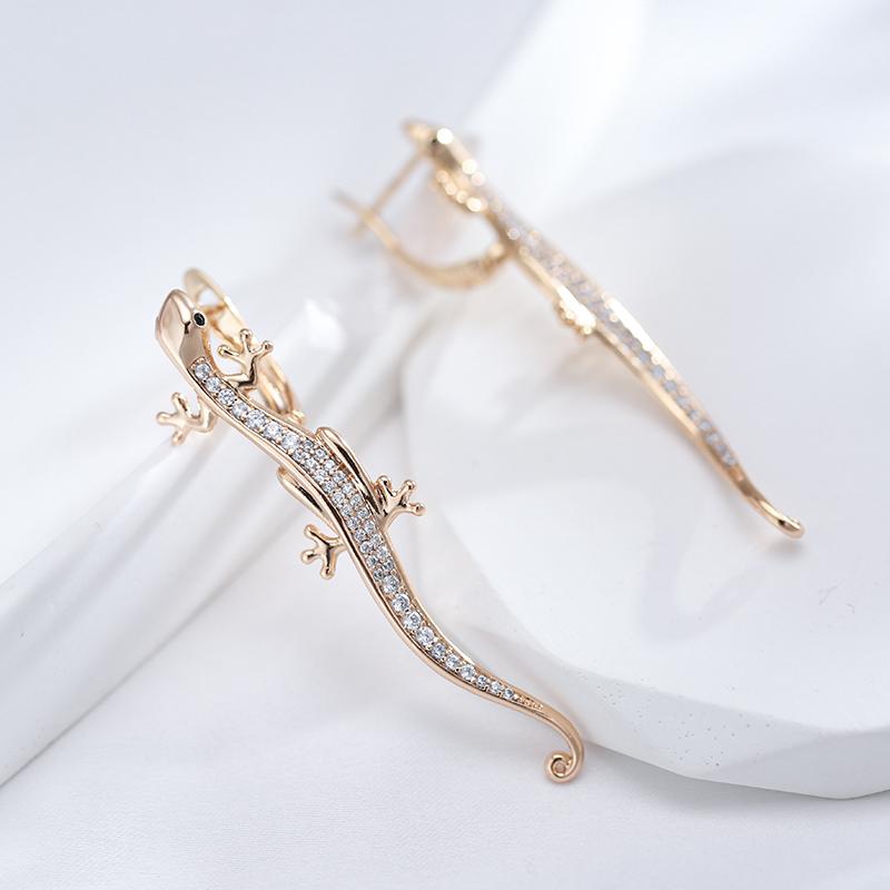 New Luxurious Lizard Drop Earring Personality Gothic Natural Zircon  Rose Gold Color Earrings Fashion Animal Jewelry