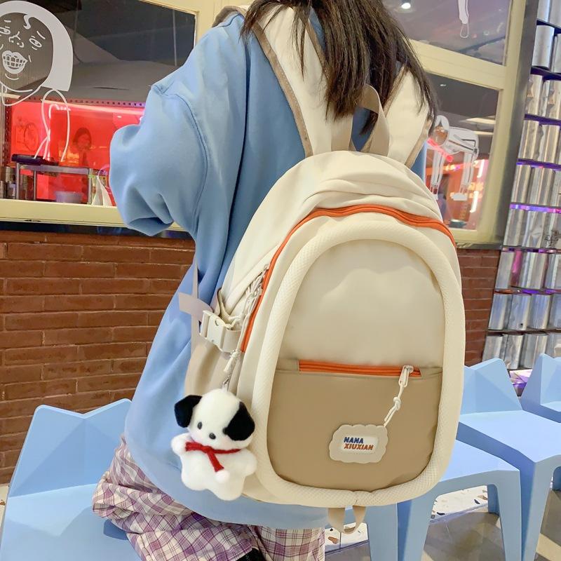 Simple large-capacity backpack niche design cotton ring cute schoolbag college student junior high school backpack female