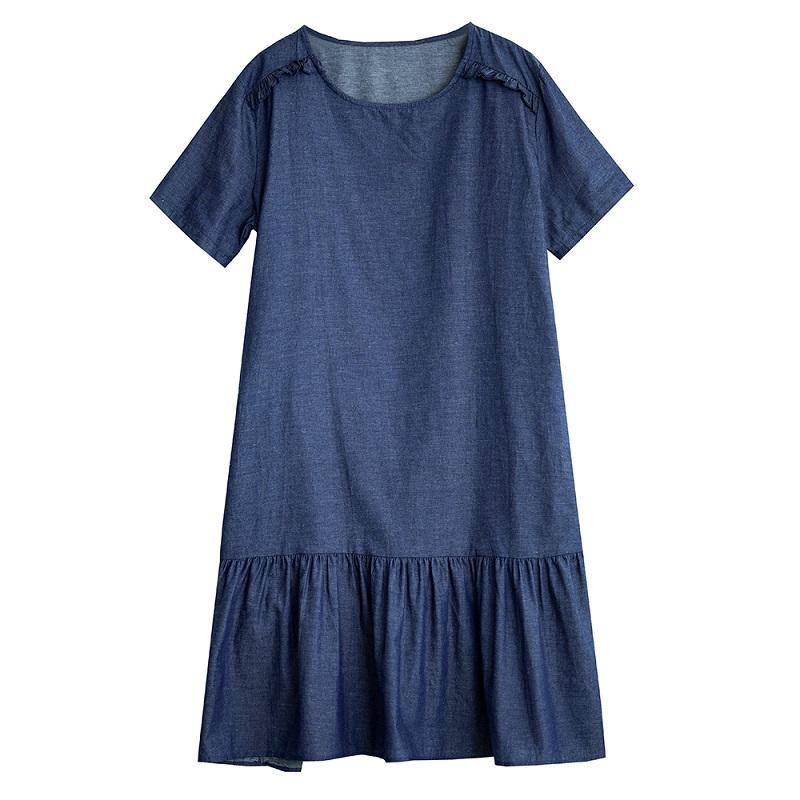 Sukienka damska z krótkim rękawem, plus size, dżinsowa, vintage, nowa, sukienki dla kobiet, codzienna, luźna, długa sukienka letnia
