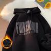 Unisex American-Style Heavyweight Hooded Sweatshirt - Men's Winter Loose Fit Casual Foam Print Top