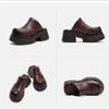 Johnature British Style Genuine Leather Round Toe Thick Heel Slippers Comfortable Thick Soled Women's Shoes