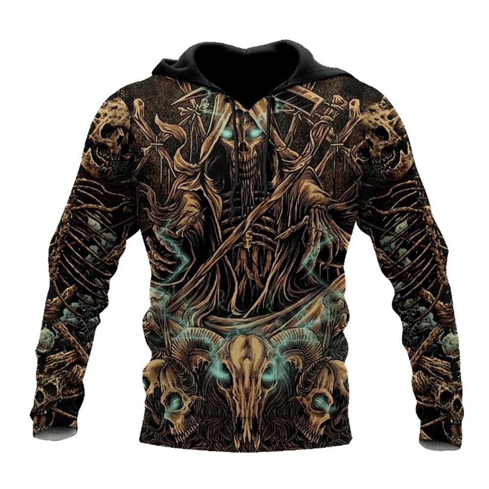 Primavera Outono Moda Masculina Casual Moletom Com Capuz 3D Estampa de Caveira Homens Horror Pullovers Moletons Streetwear Agasalhos Grandes Tops