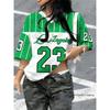 T-shirt a Strisce Estiva Nuova con Stampa Los Angeles 23 per Donna Scollo a V Patchwork Manica Corta Maglia Sportiva da Calcio Top Oversize Y2K