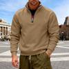 Men's Solid-color Casual Fleece Hoodie, Men's Loose Stand-up Collar Semi-zipper Casual Sport Pullover Hoodie