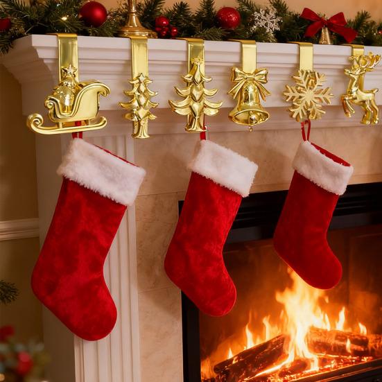 7Pcs/Set Christmas Stocking Hooks Mantel Xmas Stocking Holder Festive Stocking
