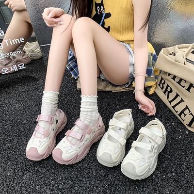 Hollow Breathable Mary Jane Shoes Women's 2025 New Summer Outer Wear Sandals Thick Sole Heightening Internet Celebrity Casual Sports Shoes