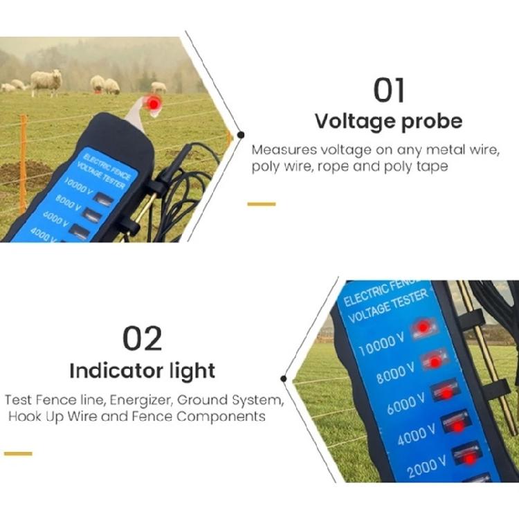 Electric Fence Tester 10000V Electric Meter No ABS Construction 6 LED Indicators Electric Meter for Farm Fence Systems