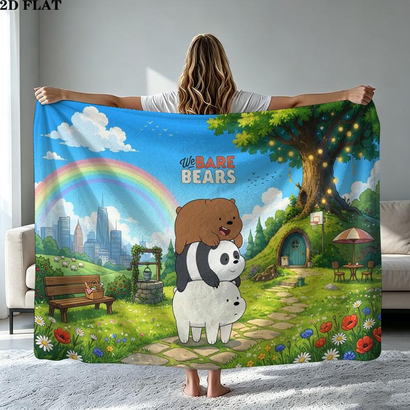 We Bare Bears Print Flannel Blanket High Quality Warm Comfortable Cover for All Seasons Perfect for Gifts Home Decor