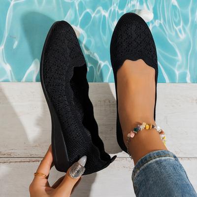 Women's Fashionable Large-sized Round-toe Flat-heeled Shoes, Shallow and Comfortable Fly-woven Flat Shoes