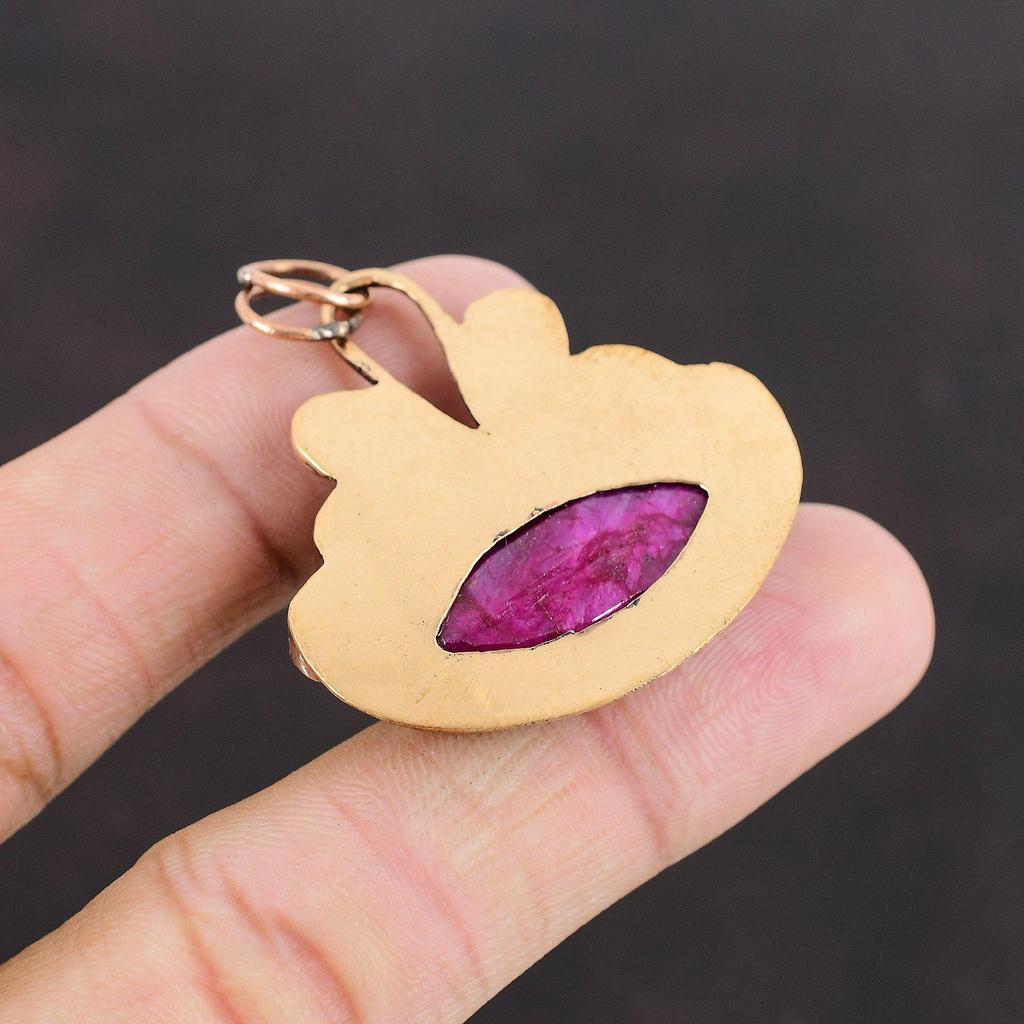 Faceted Kashmir Ruby Pendant Rainbow Moonstone Pendant Copper Pendant Amazing Pendant Gemstone Pendant Handmade Jewelry Gift For Engagement