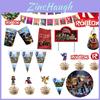 Suministros vibrantes para fiesta temática de Roblox para celebraciones de cumpleaños infantiles con pancartas y adornos para pasteles