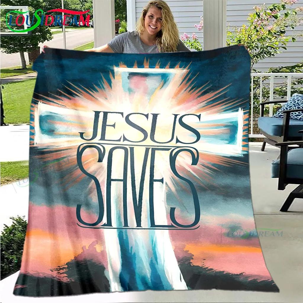 Fashion Bible Verses Jesus Pattern Blanket Flannel Thin Blanket Portable Home Travel Office Lunch Break Blanket Birthday Gift