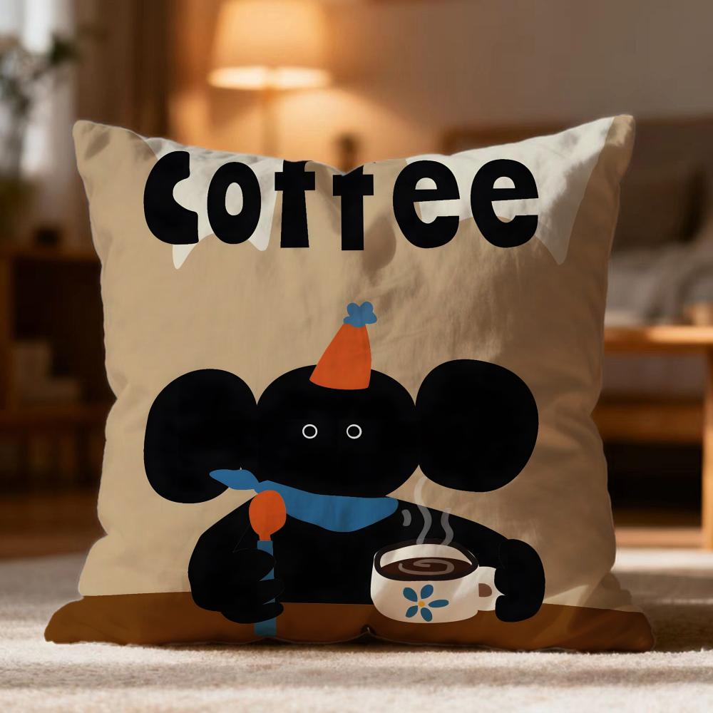 Fashion Coffee Illustration Cushion Cover Soft Washable Pillow Case Multi-Scene for Couch Bed Travel Office Use