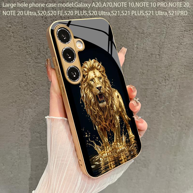 Gold Lion Pattern 2D Phone Case for Samsung S26 S25 S24 S23 S22 S21 S20 A56 A55 A36 16 Golden Glass Protective Cover