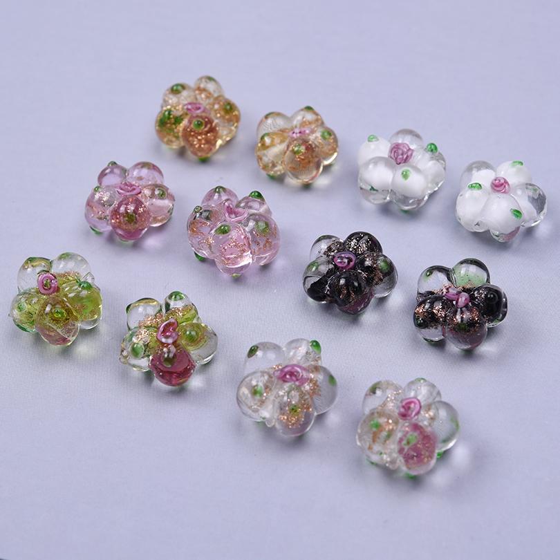 6pcs Mixed Plant Accessories Flower Beads For Jewelry Making Supplies Glass Materials Handmade Bracelets Anklets Girl Loose Bead
