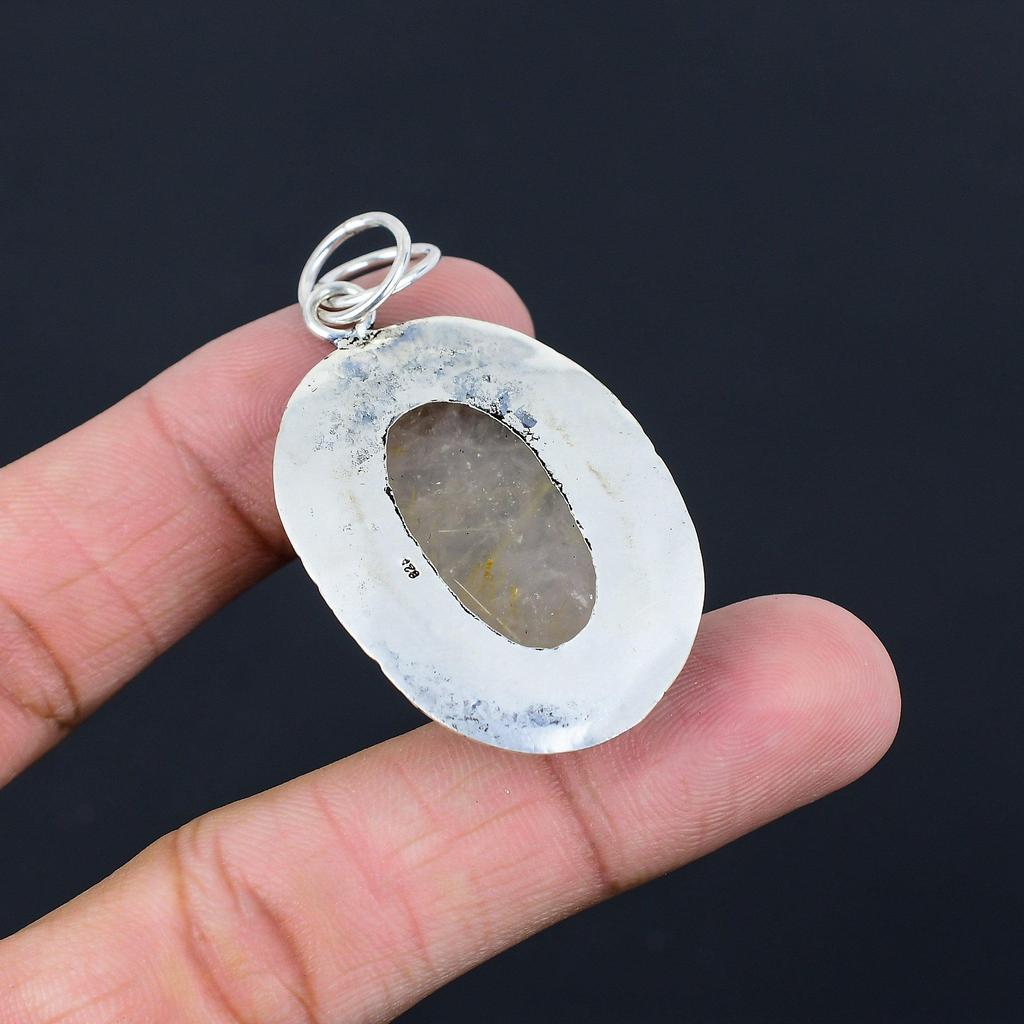 Sisters Day Sale Golden Rutile Gemstone Sterling Silver Wedding Pendant Jewelry