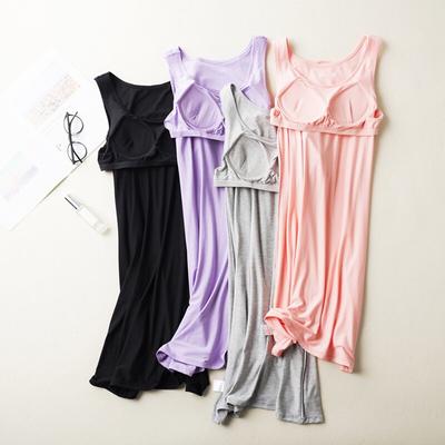Women Comfort Sleeveless Pajamas Vest Nightdress Summer Nightdress With Chest Pad