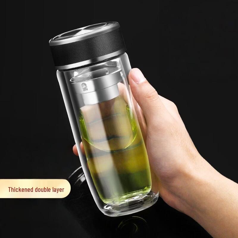Shuiyibei Thickened Double-Layer Borosilicate Glass Tea Cup with Lid - 350ml