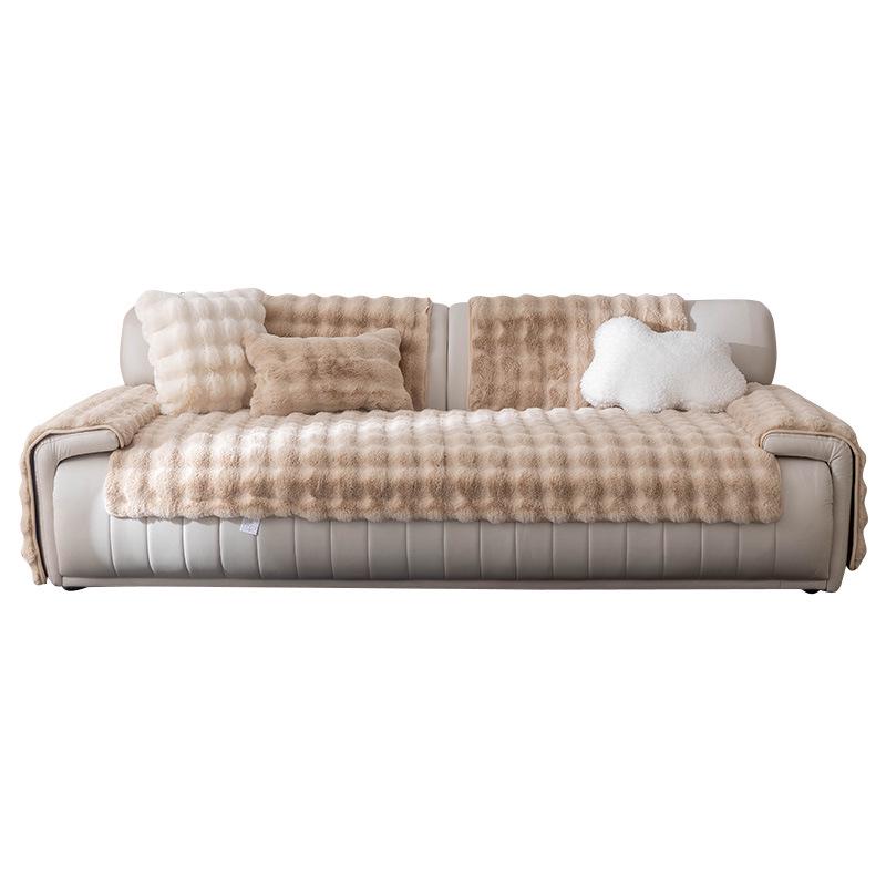 Nordisch Minimalistisch Winter-Stil Dick Plüsch Kaninchenfell Sofa Kissen & Rutschfester Bezug
