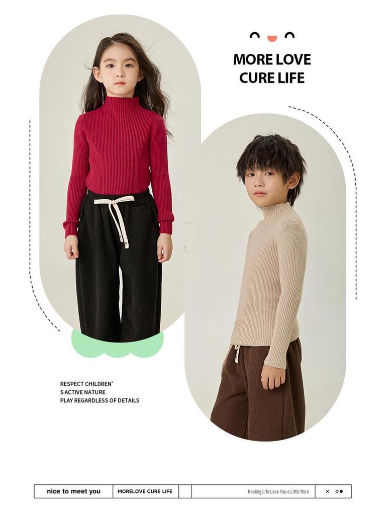 Korean Style Kids' Half-High Neck Sweater: Versatile Knitwear for Autumn/Winter