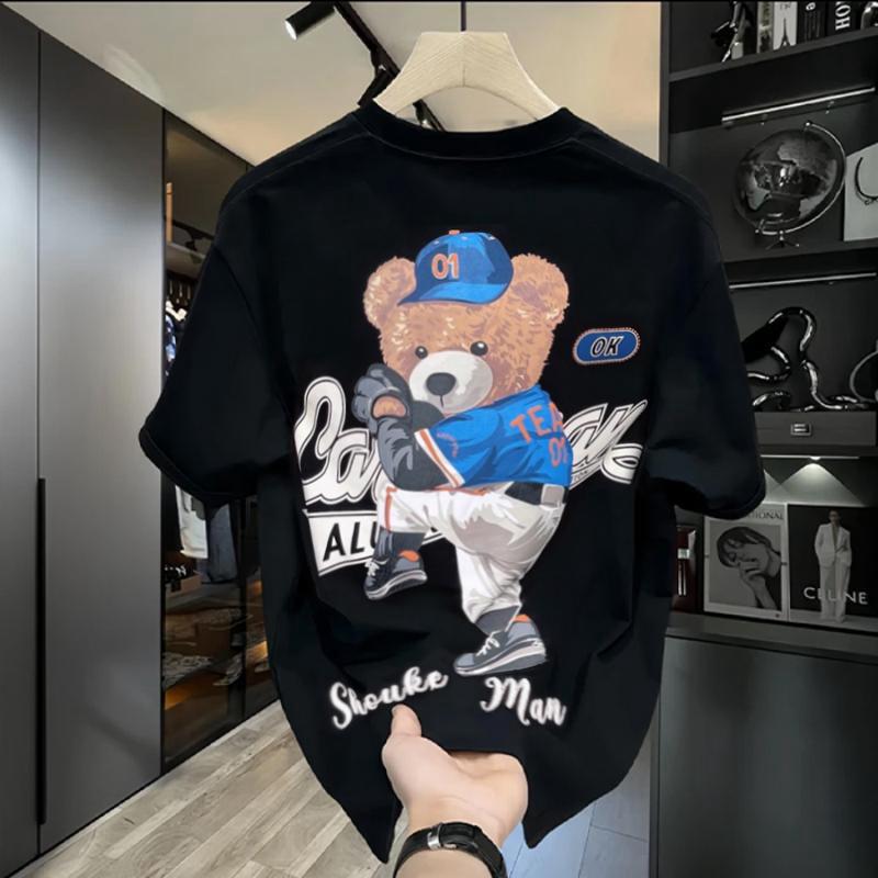 

Футболка мужская с коротким рукавом, новая мужская летняя рубашка, тонкая футболка с мультяшным медведем, 2024 год, футболка TT S чёрный