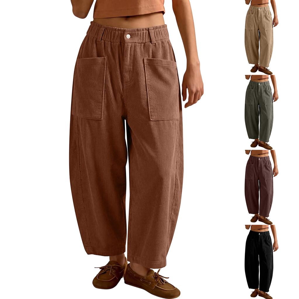 Women's Corduroy Pants with Elastic Waist, Loose Fit Casual Trousers for Everyday Wear
