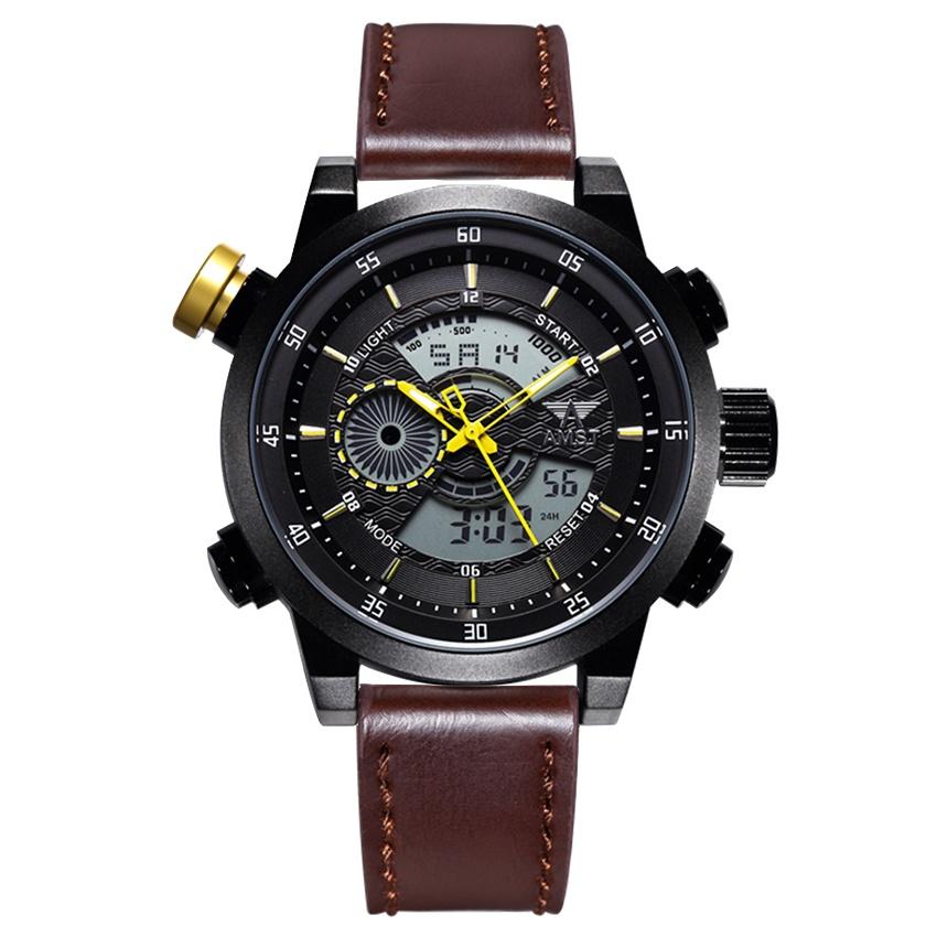NEW AMST Luxury Brand Men's Quartz LED Watches Men Fashion Casual Sports Clock Genuine Leather Military Wrist Watch