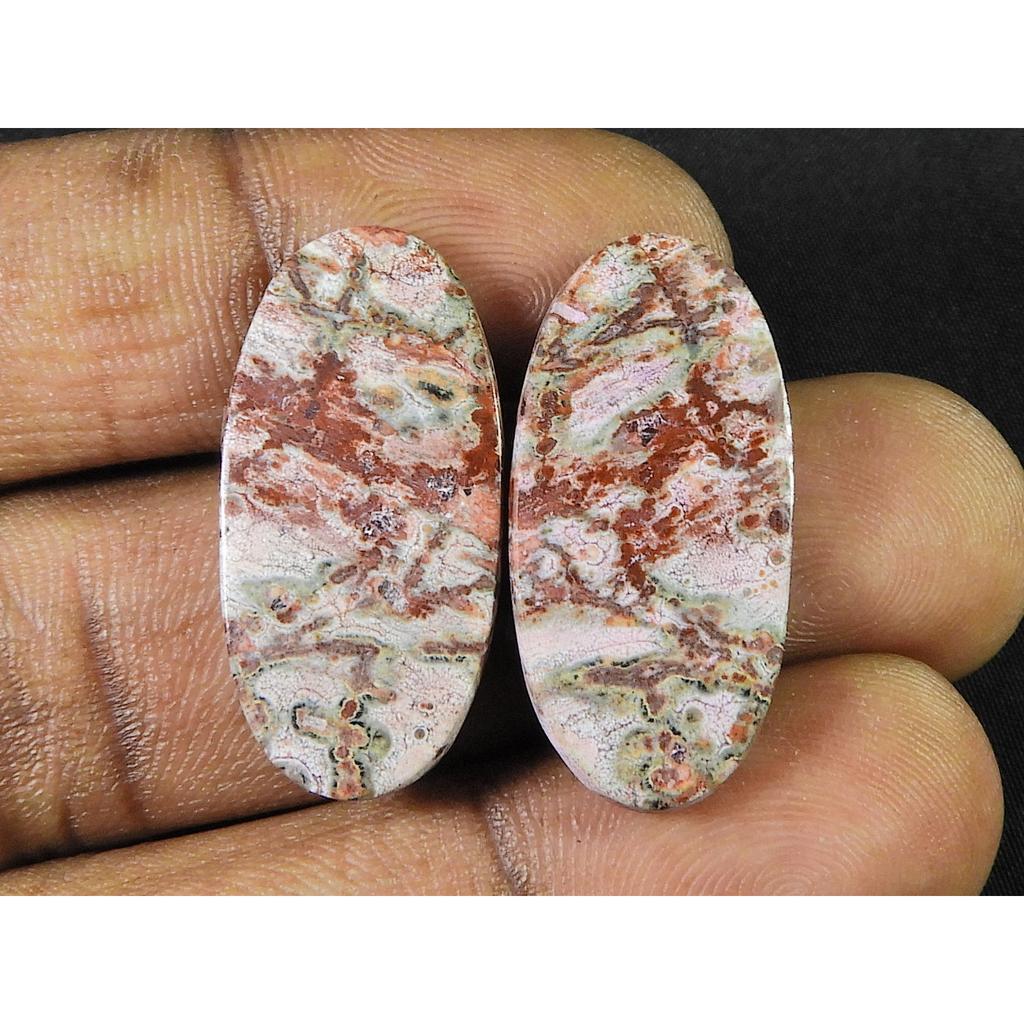 25Cts.Natural Leopard Skin Jasper Matched Pair Handmade Gemstone 14X28X04 MM SK-796