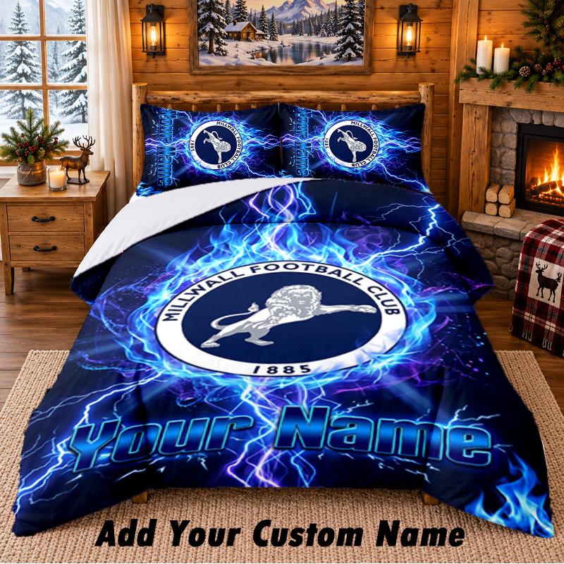 Millwall Pattern Bedding 3Pcs Set Custom Name, Bed Sheet And Pillowcases For Home Bedroom