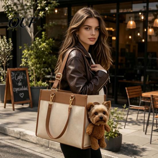 Cute Bear Design Pet Bag Portable Carrier Purse, Plush Dog Tote, Side Head Tear Resistant Travel Hole, Adjustable Strap, Shoulder for Carrying