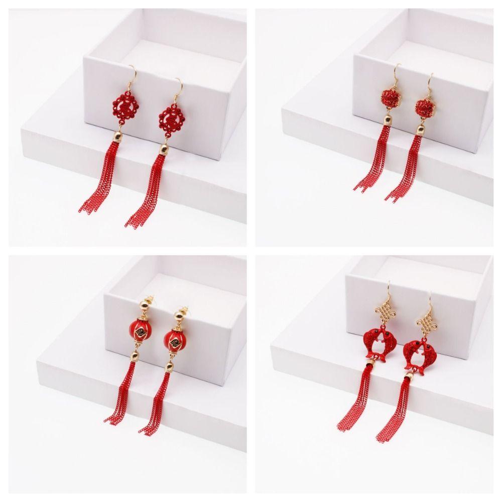 Lucky Lunar New Year Earrings Aesthetic Red Koi Dangle Earrings  Girls