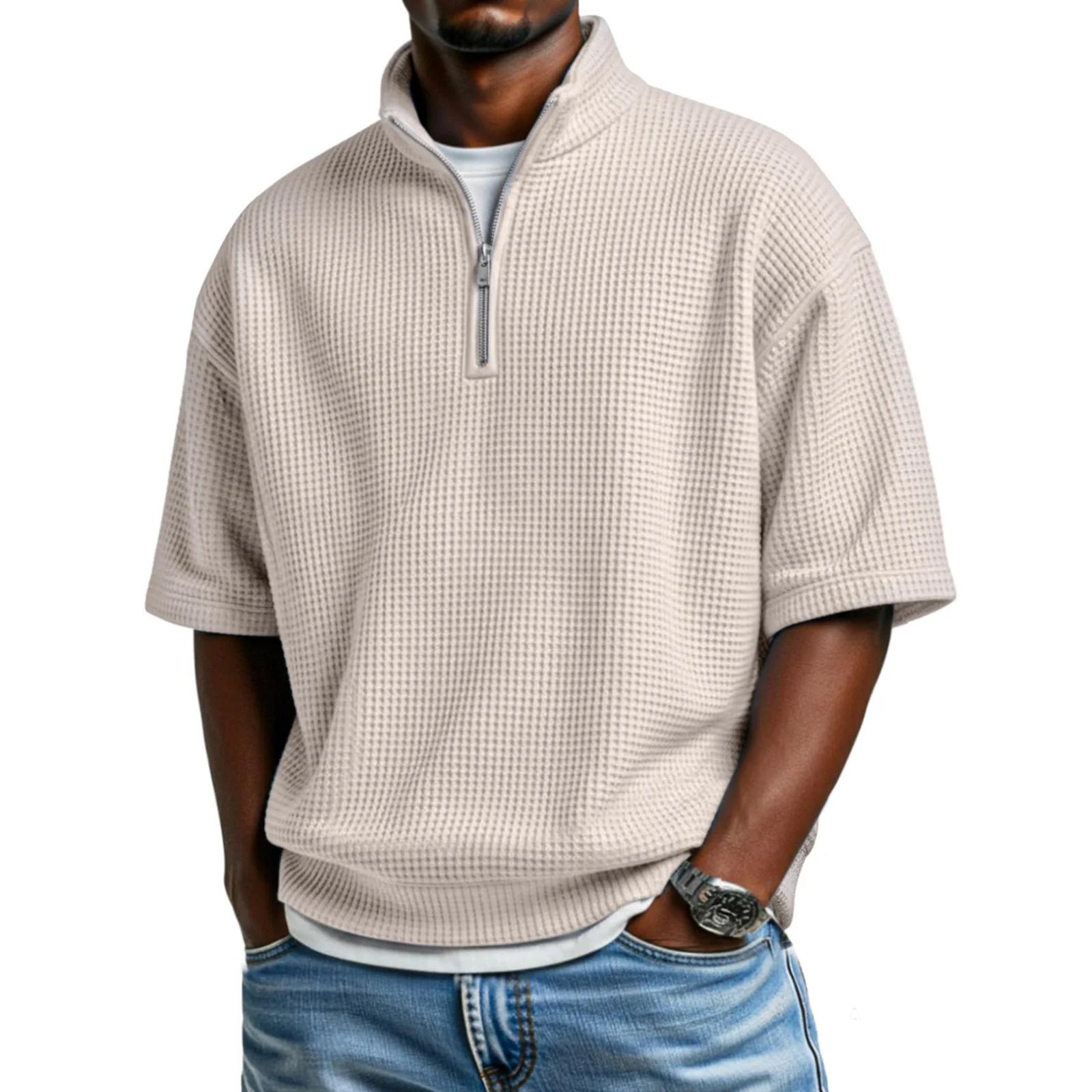 

Men s Casual Quarter-Zip Short-Sleeve Top L хакі