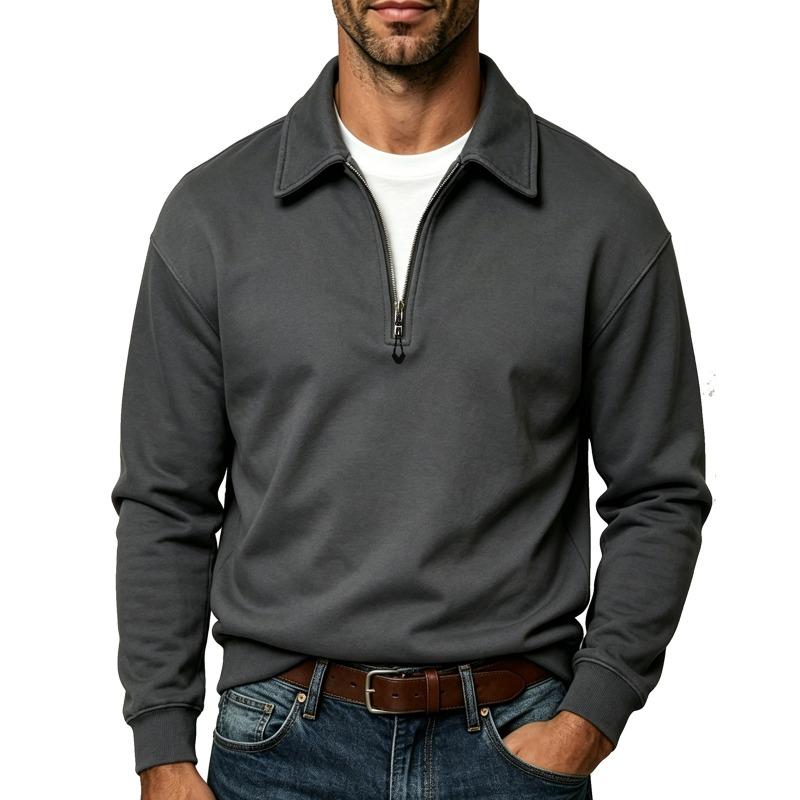 Plus Size Men S Turn Down Collar Zipper Casual Long Sleeve Polo Sweatshirt