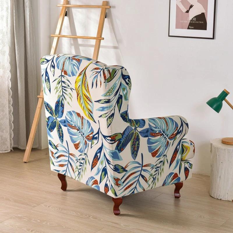 Floral Wing Chair Cover Stretch Spandex Wingback Chair Covers Single Sofa Slipcovers Non Slip Armchair Cover Furniture Protector