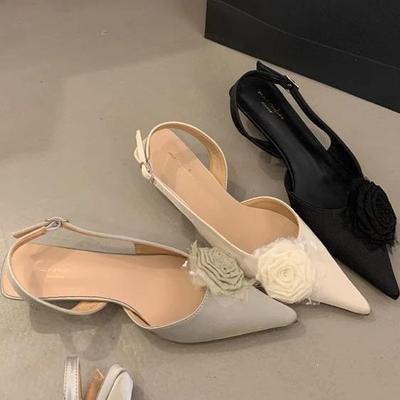 Fairy Wind Gentle Flower Pointed Sandals Women Wear 2025 Spring New Elegant Shallow Mouth Bag Head Thin Heel Shoes