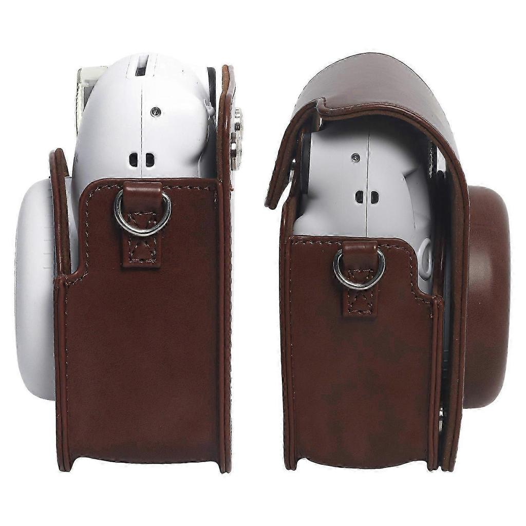 For Fujifilm Instax Mini 12 Leather Case Full Body Camera Bag With Shoulder Strap (brown)