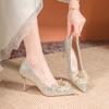 Fashion Women's Fashion Pointy Toe Shallow Mouth Beaded Flower Full Sequin Set Foot Non-slip Slim Heel Shoes New Summer High Heels