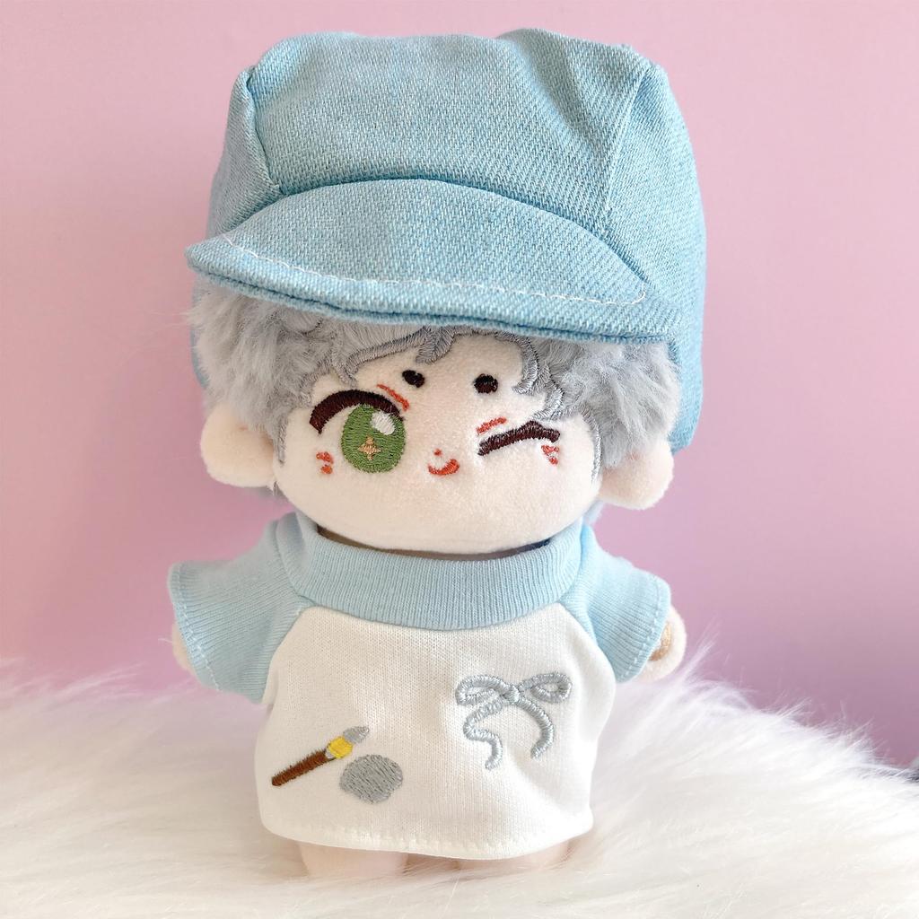 Casquette, Shirt, and Polka Dot Overalls Set for 10cm Plush Toy, Kigurumi Accessories, Otaku Activities, Doll Mascot, Kpopdoll Costume [Used]