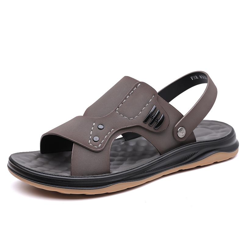 

2025 men s sandals summer new leather casual beach shoes non-slip outer wear dual-purpose versatile cool slippers men s trend 44